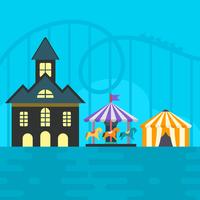 Flat Roller Coaster and Theme Park Vector Illustration