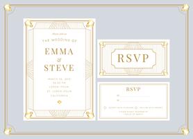 White Gold Art Deco Wedding Invitation Template Vector