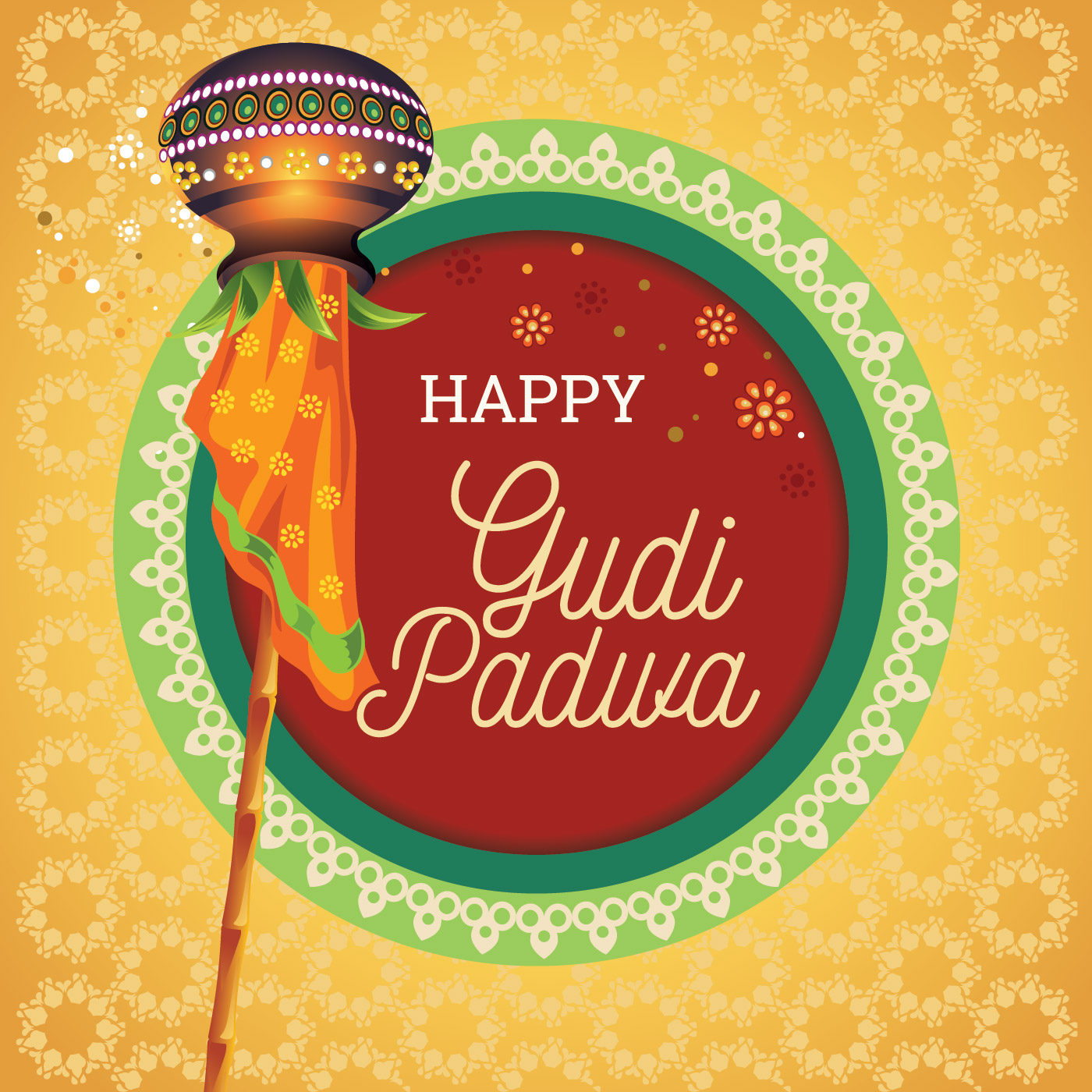 illustration with decorated background of gudi padwa lunar new year celebration of india download free vectors clipart graphics vector art
