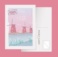 Kinderdijk Holland Landmark Postcard Vector Illustration