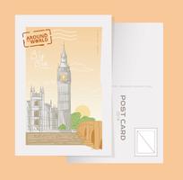 London Big Ben Postcard Hand Drawn Vector Illustration