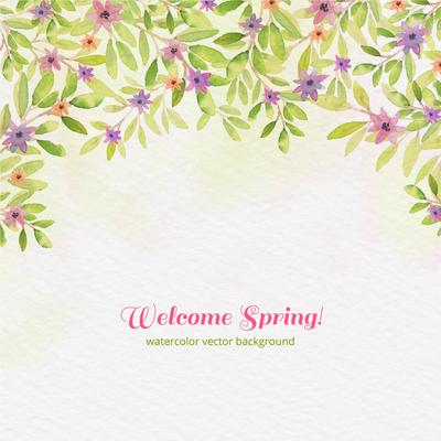 Vector Watercolor Welcome Spring Background