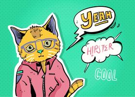 Hipster Comic Character Cat Pop Art Vector