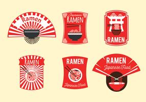 Set of Japanese ramen badge illustration in brown background vector