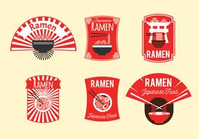 Conjunto de ilustración de insignia de ramen japonés en fondo marrón vector