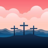 Calvary And Crosses Landscape Illustration vector