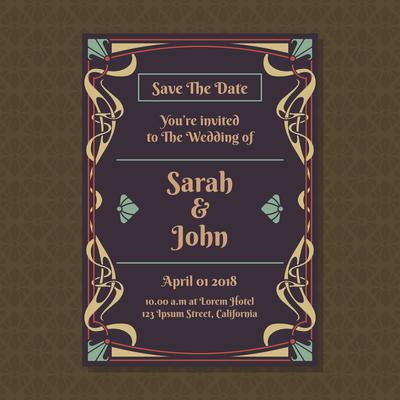 Invitation Cards With Art Nouveau Ornament Template