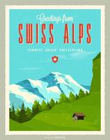 Greetings From Swiss Alps Retro Post Card Vector