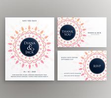 mandala style wedding invitation template with thank you and rsv