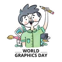 Cute Graphic Designer With Elements Around To World Graphics Day vector