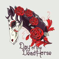 Side view of Horse Face illustration with sugar Skull Style and White and Black Color