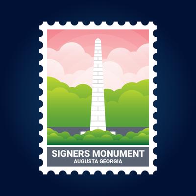 Signers Monument Illustration Augusta Georgia United States Stamp