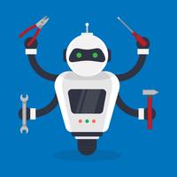 Futuristic Humanoid And Small Mechanic Robots Illustration vector