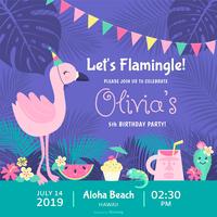 Let’s Flamingle Polynesian Birthday Party Vector Invitation Card