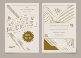 Brown Vintage Art Deco Wedding Invitation Vector Template 