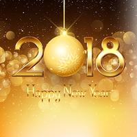 Happy New Year background with gold text and bauble vector