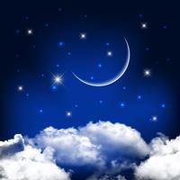 Fondo del cielo nocturno con la luna por encima de las nubes vector