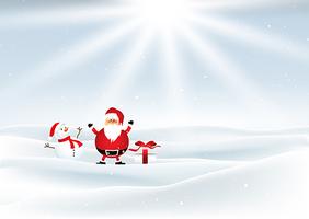 Santa and snowman in snowy landscape  vector