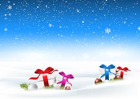 Christmas snowy landscape with gifts nestled in snow vector