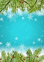 Christmas background with snowflakes and pine tree branches vector