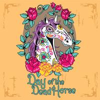 Close-up Horse Face with Sugar Skull Illustration Style vector
