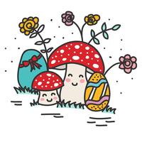 Doodle Easter Eggs And Mushrooms vector