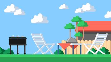 Landscape Backyard Barbecue Vector