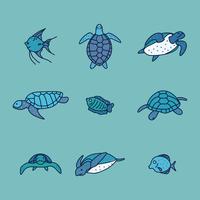 Conjunto de tortugas azules vector