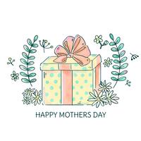 Cute Gift Box With Flowers And Leaves To Mother's Day vector