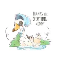 Cute Mom Goose With Son In the Water vector