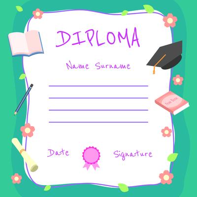 Girly Kindergarten Diploma Certificate Vector