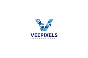 Pixels V Letter Logo vector
