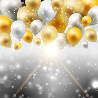 Gold and silver balloons background vector