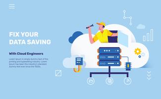 Cloud Engineers for Data Saving Server Vector Illustration