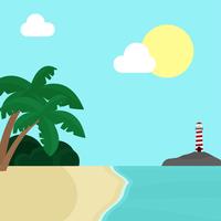 Paisaje de playa tropical con faro vector