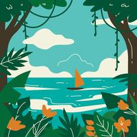 Paisaje tropical Bosque y mar Vector