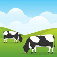 Las vacas pastan en un buen día soleado campo en la ilustración de fondo de la naturaleza vector