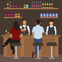 Flat Crowded Bar Scene Vector Illustration