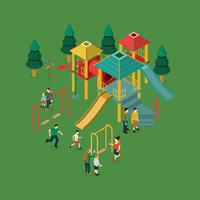 Diverse Children Playing Playground Isometric vector