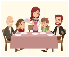 Familia en la mesa de la cena vector