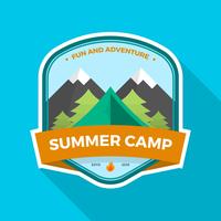 Flat Summer Camp Patch With Landscape Vector Illustration