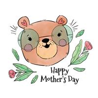 Cute Mom Bear With Glasses And Leaves vector