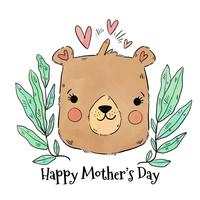 Cute Mom Bear With Hearts And Leaves Around vector