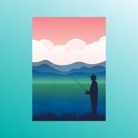 Silhouette Of A Man Fishing In A Sunset vector