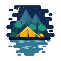 Noche, camping, ilustración, vector