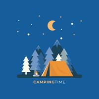 noche, camping, diseño plano, vector