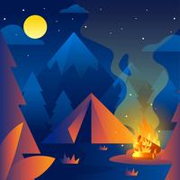 Fire Camp Night Forest Vector