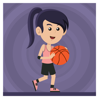 Niña jugando al baloncesto vector