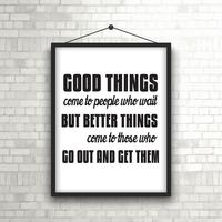 Inspirational quote in picture frame on brick wall  vector