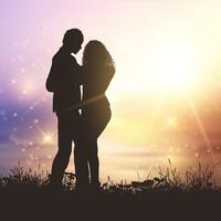 Valentine's couple in grassy sunset landscape vector